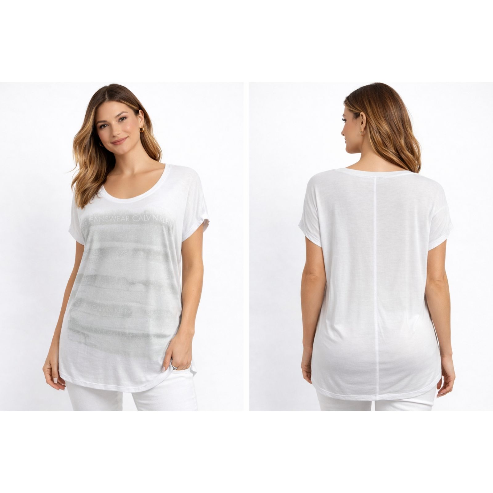Calvin Klein Jeans White Grapic Front Logo Oversized Tunic Tee Top Size: M Nwt